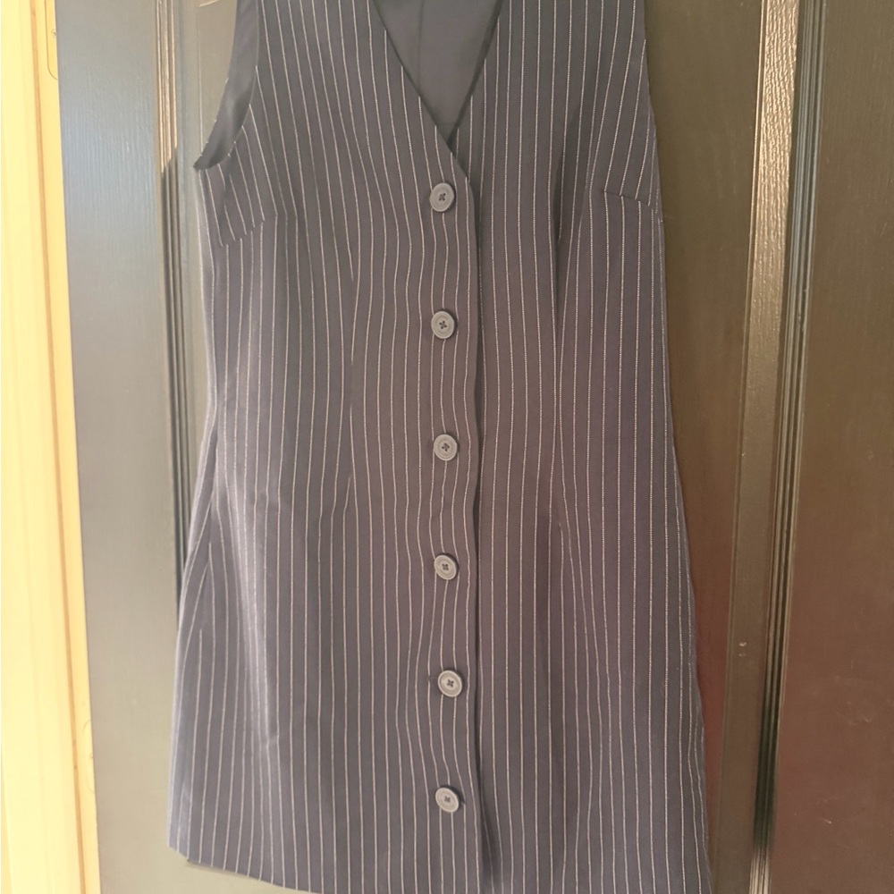 Steve Madden Navy Pinstripe Button-Front Mini Dress